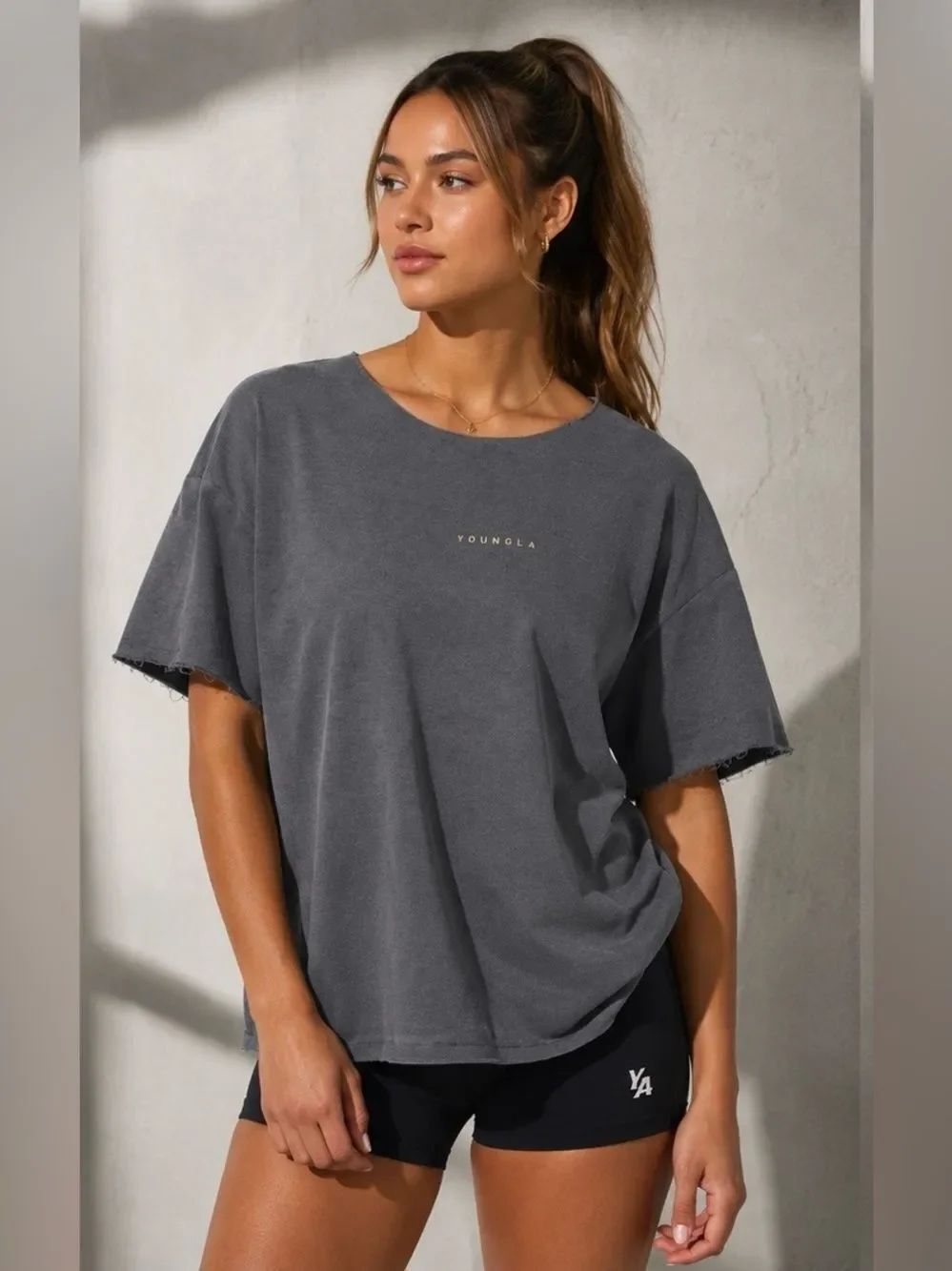 YOUNGLA Young Ambitious Club Heather Grey Creme Reversible Top Athleisure Gymrat
